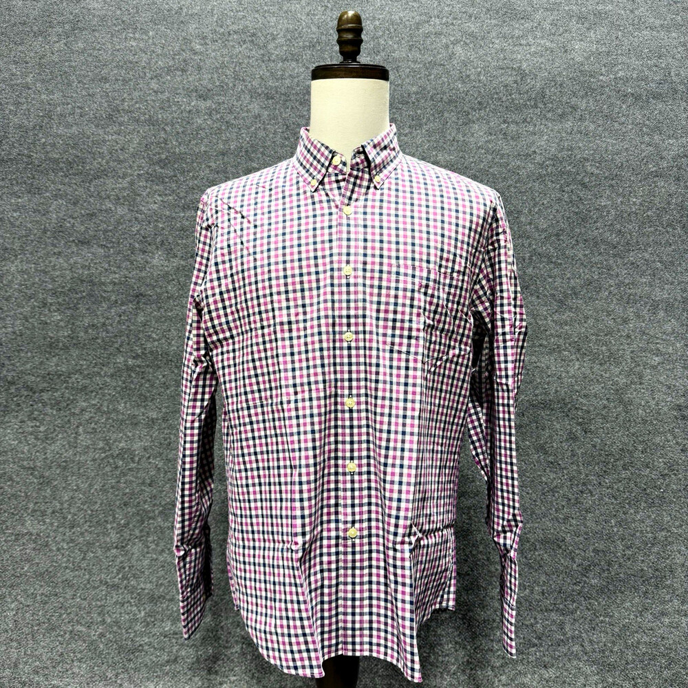 J.Crew Mens Large Slim Fit Purple Navy Gingham Check Long Sleeve Button Shirt